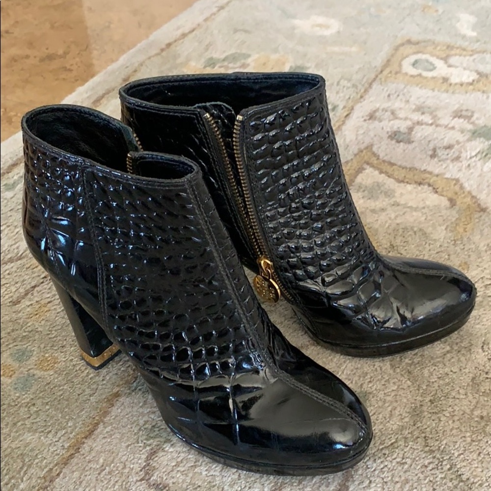 Tory Burch black Patent leather zip booties 9 1/2